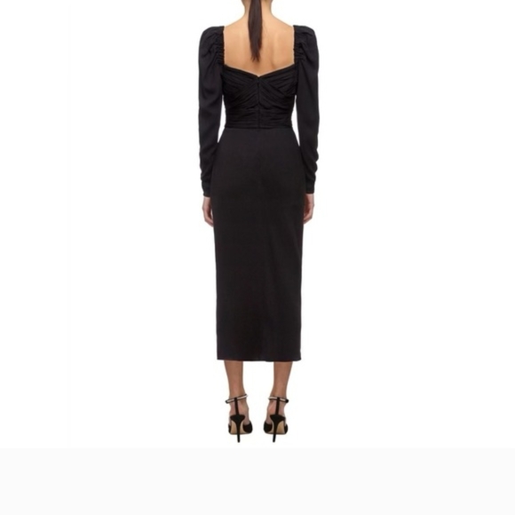 Self-Portrait Black Ruched Long Sleeve Midi Dress Slit | US 4 UK 8 - Picture 2 of 8